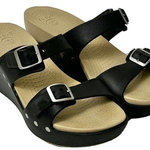 Crocs Women’s 9 Cobbler Wedge Buckle Adjustable Platform Wedge Black Sandals